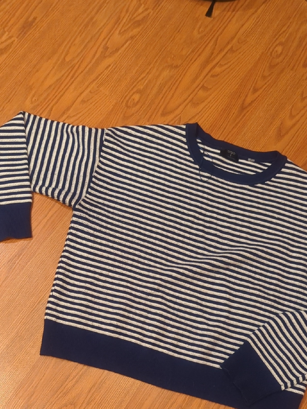 Tahari Navy & White Striped Crewneck Sweater